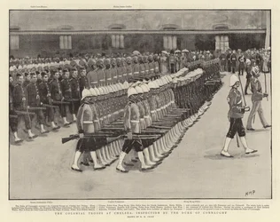Les troupes coloniales à Chelsea, inspection par le duc de Connaught